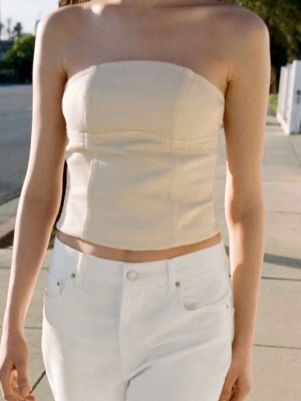 ZARA Ecru Denim Corset Top